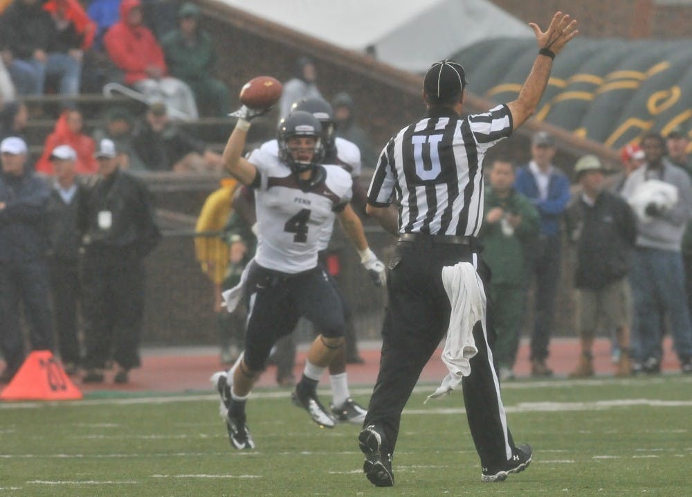 	Senior cornerback Dan Wilk celebrates after intercepting a William &amp; Mary pass in the third quarter. 
