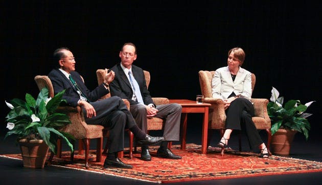 Partners in Health co-founders Ophelia Dahl, Paul Farmer and Jim Yong Kim, the College's president, addressed the Class of 2013 on Wednesday evening.