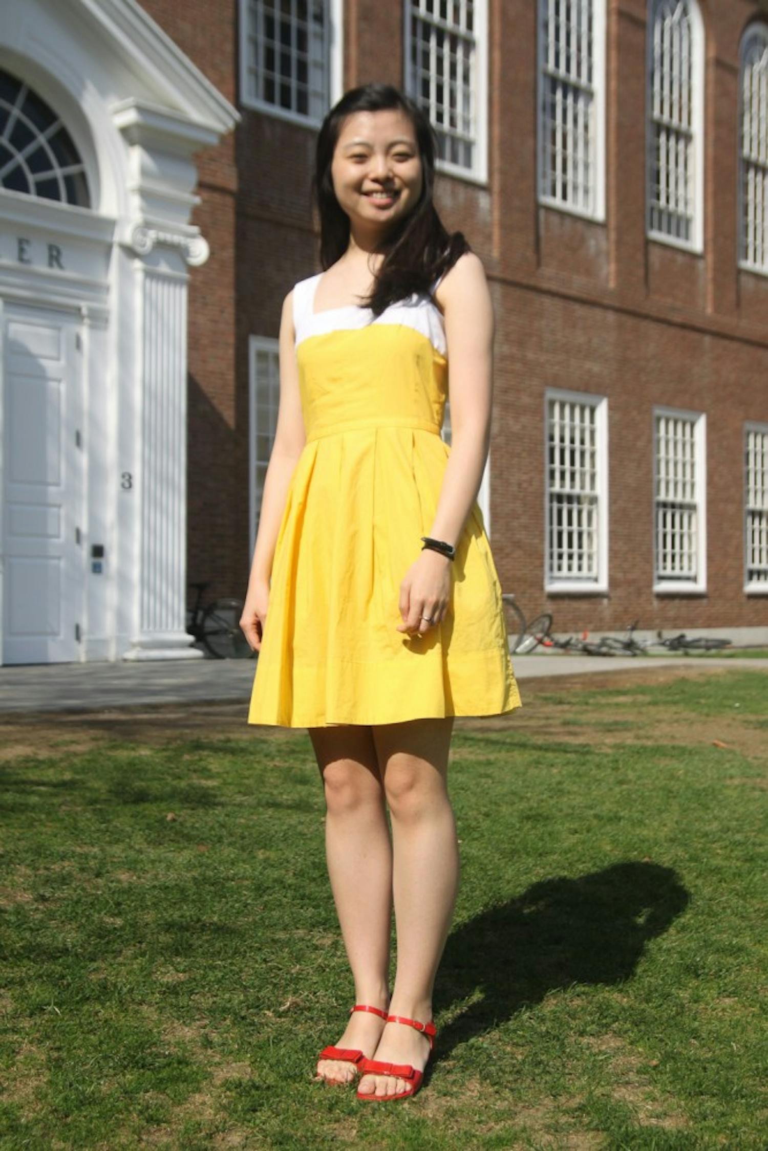 Jongmin Char ’15 wears a classic yellow and white sundress. Her style, she said, suggests she is organized. 