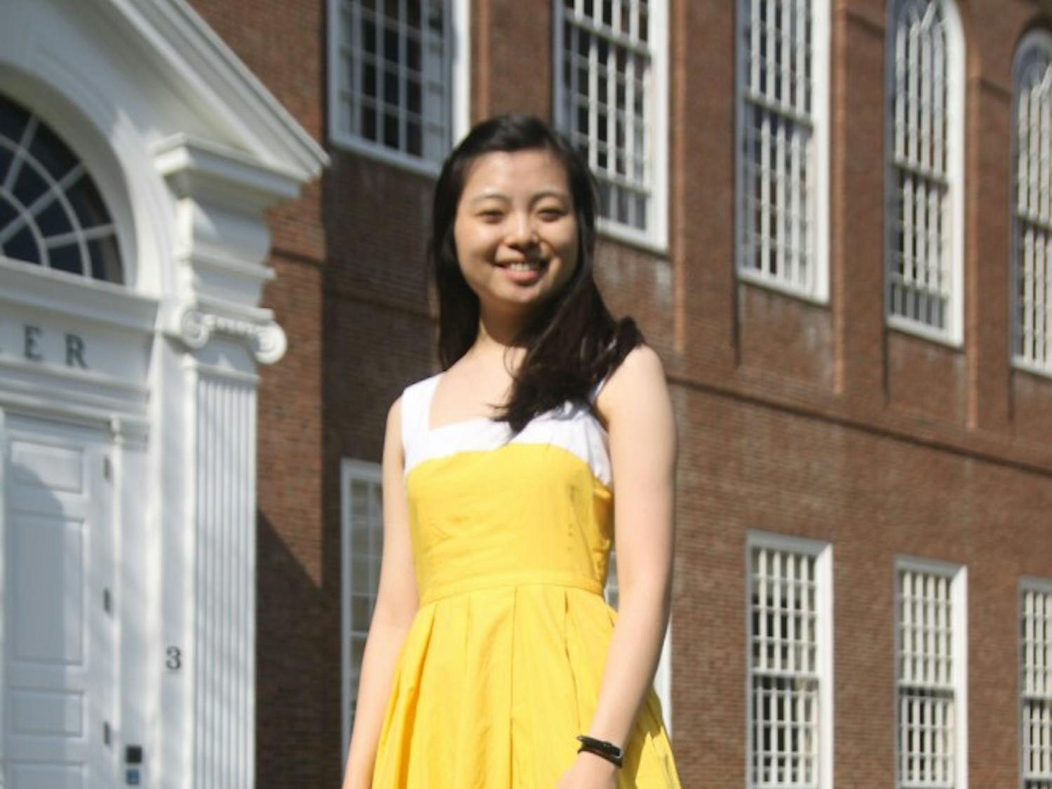 Jongmin Char ’15 wears a classic yellow and white sundress. Her style, she said, suggests she is organized. 