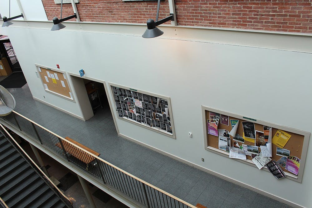 Posters that read "You cannot co-opt the movement against state violence to memorialize its perpetrators #blacklivesmatter" were posted over the center board in Collis Center. The left board, reserved by the College Republicans, has copies of the group's letter to College President Phil Hanlon and the Board of Trustees posted to it. Yesterday, the College Republicans Blue Lives Matter display on the reserved board was removed and replaced with Black Lives Matter posters currently on the adjacent board.&nbsp;
