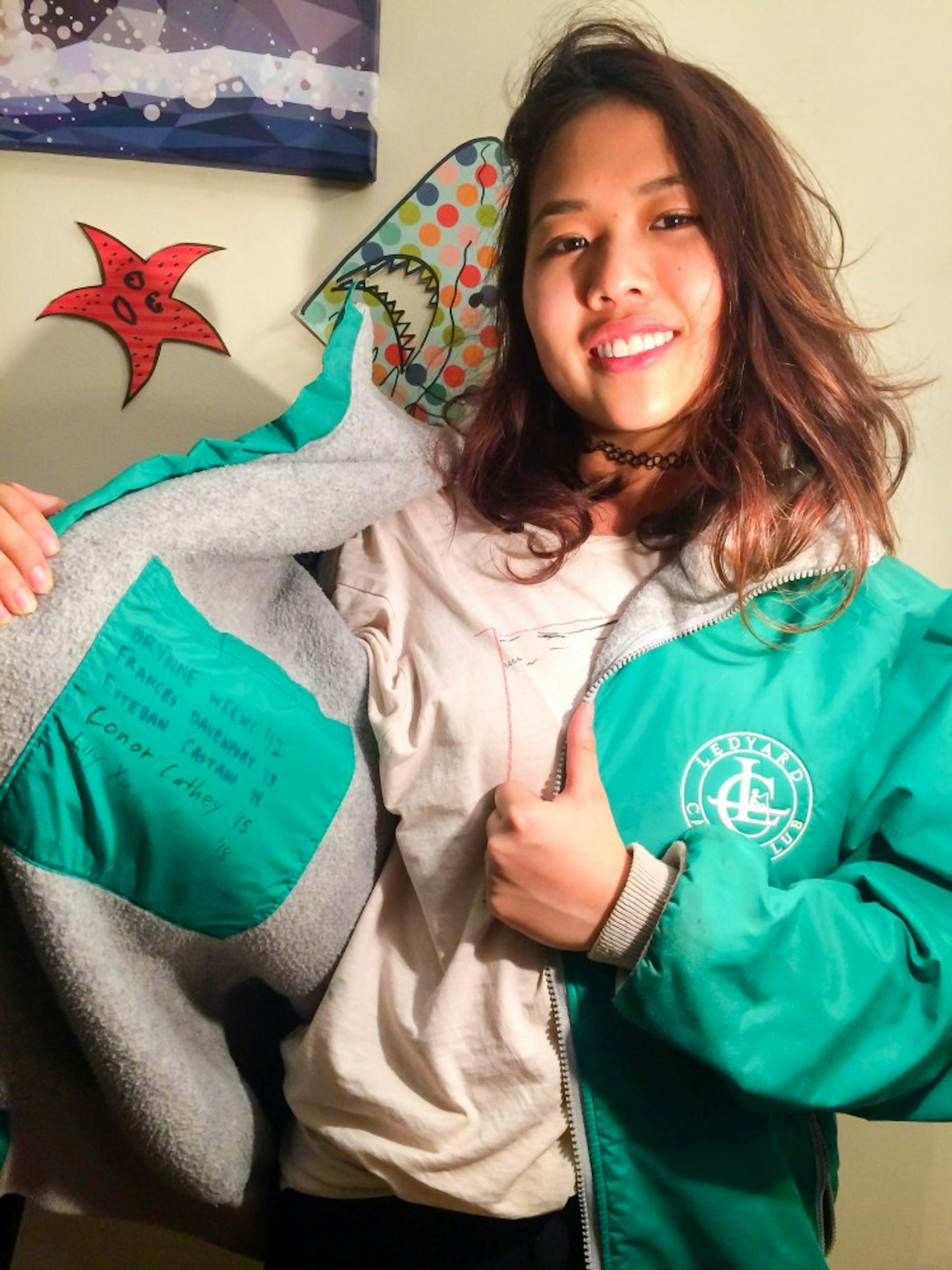 Lily Xu '18's favorite bequest is a vintage Ledyard Canoe Club jacket from the '90s handed to her by Conor Cathey '15.