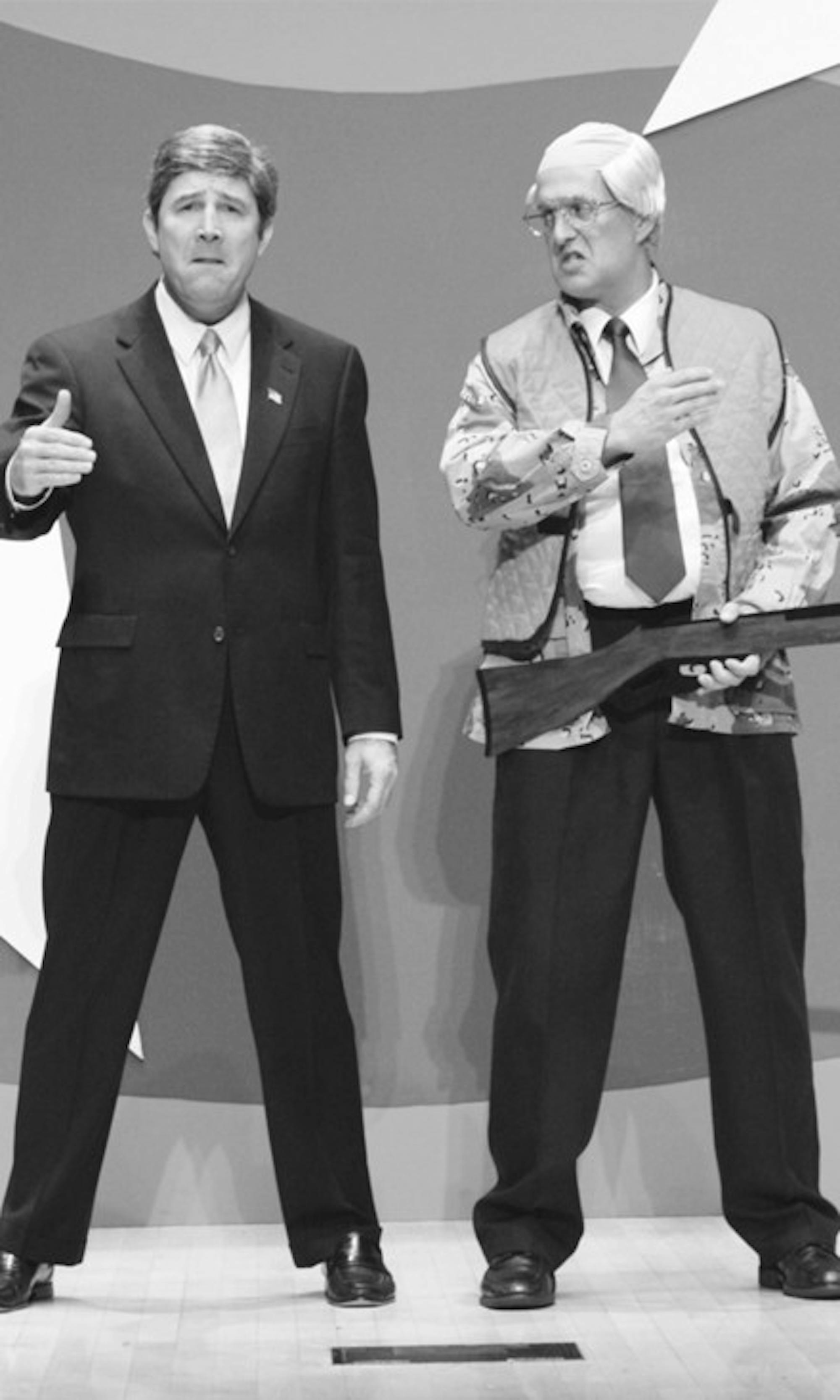 One gag satirizing Bush and Cheney received an enthusiastic response.