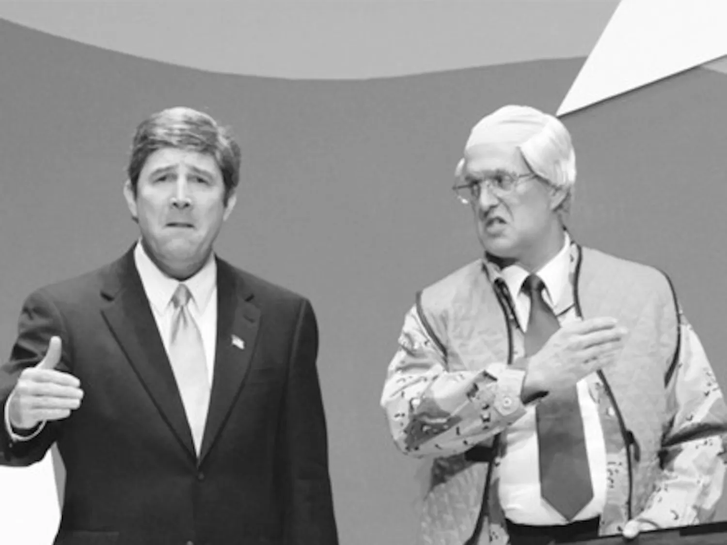 One gag satirizing Bush and Cheney received an enthusiastic response.