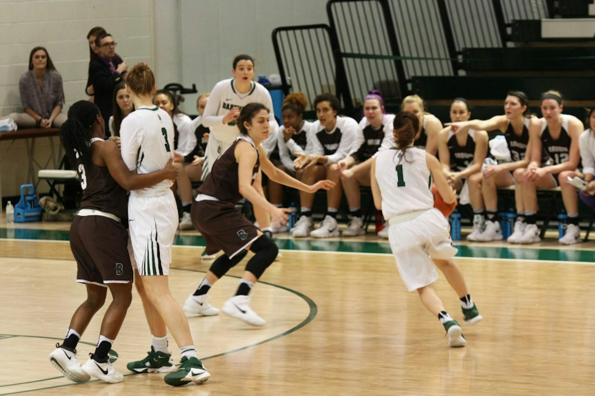 Point guard Cy Lippold ’19 (right) has emerged as a leader for the women’s basketball team, averaging 12.8 points per game.