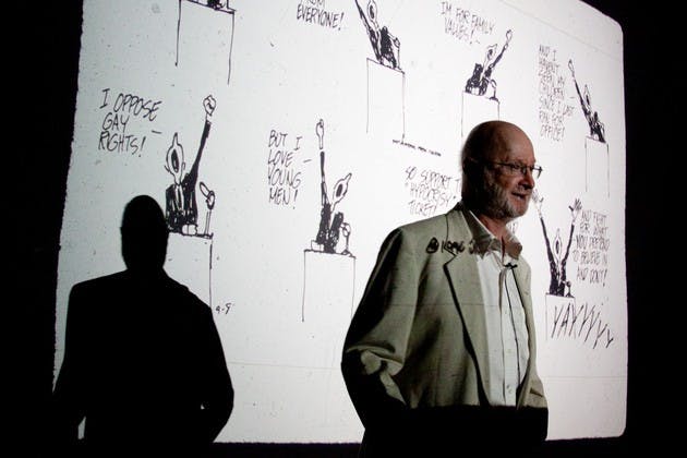Pulitzer Prize-winning cartoonist Jules Feiffer poked fun at past U.S. presidents while presenting comics in his Montgomery Fellow lecture Wednesday.