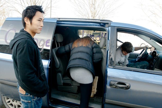 Vox Clamantis shuttles student voters to the polls at Hanover High School for Tuesday's primary election.