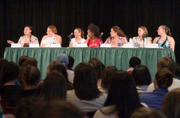 Senior women share personal stories at the Women of Dartmouth panel.