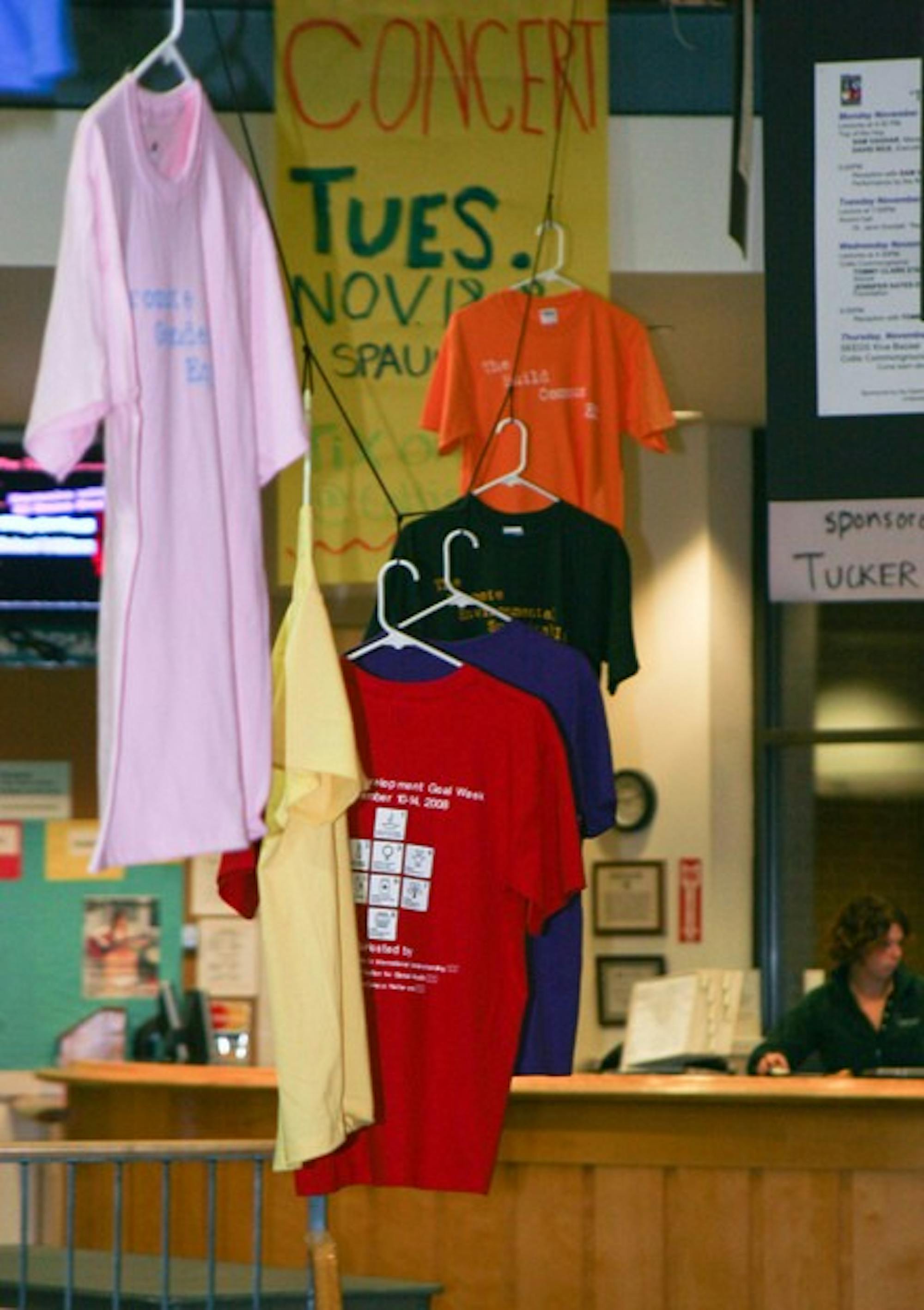 T-shirts hang in the Collis Center to commemorate the United Nations' Millennium Development Goals week at the College.