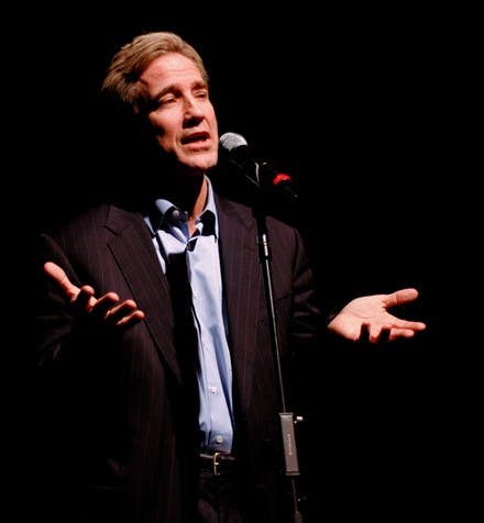 Steve Kelley '81 delivers a humourous Montgomery Fellow lecture, exposing irony in politics and every day activities, Tuesday evening.