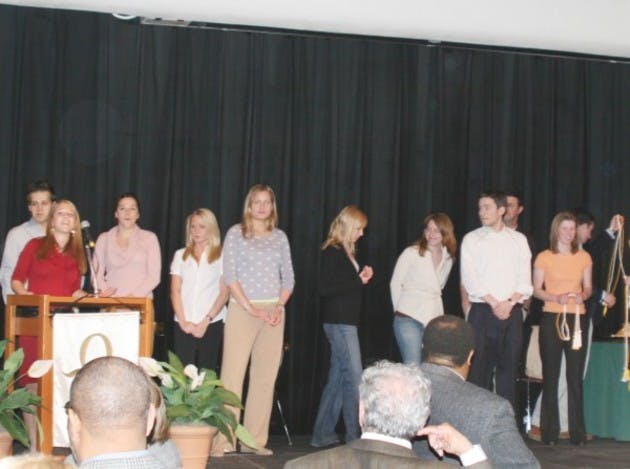 Order of Omega President Ali Levine '07 speaks at the award ceremony, where she won Greek Woman of the Year.