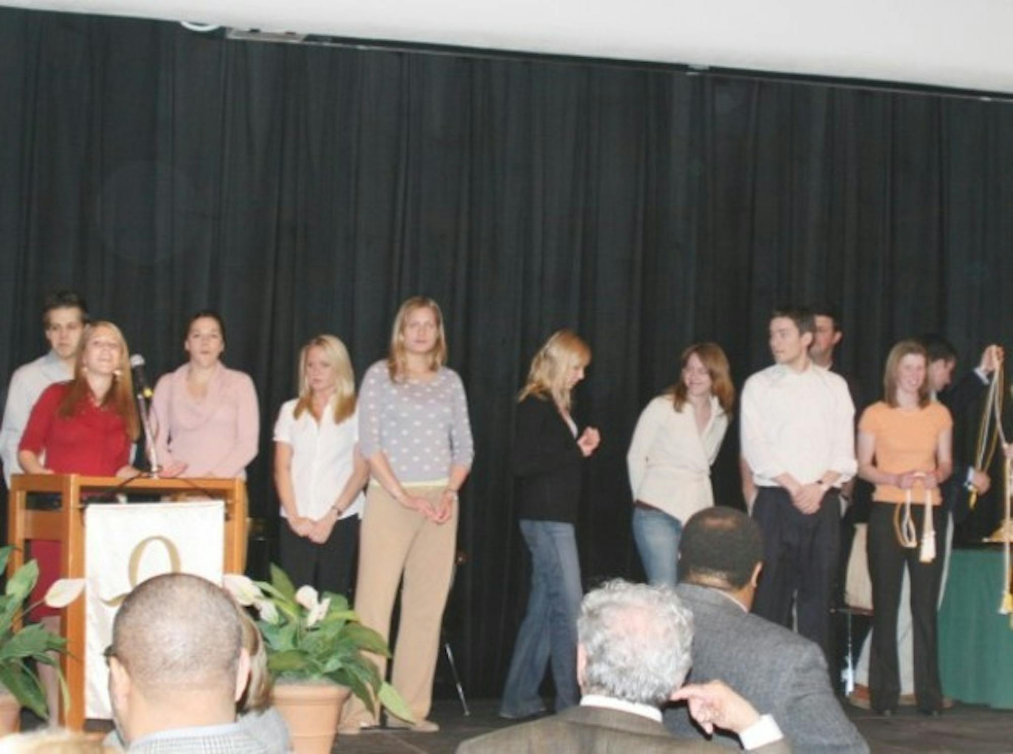 Order of Omega President Ali Levine '07 speaks at the award ceremony, where she won Greek Woman of the Year.