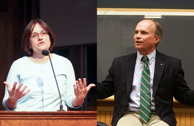 Democrat Ann Kuster '78 and Rep. Charlie Bass '74, R-N.H., discussed their disagreements on Obama's health care plan on Wednesday.