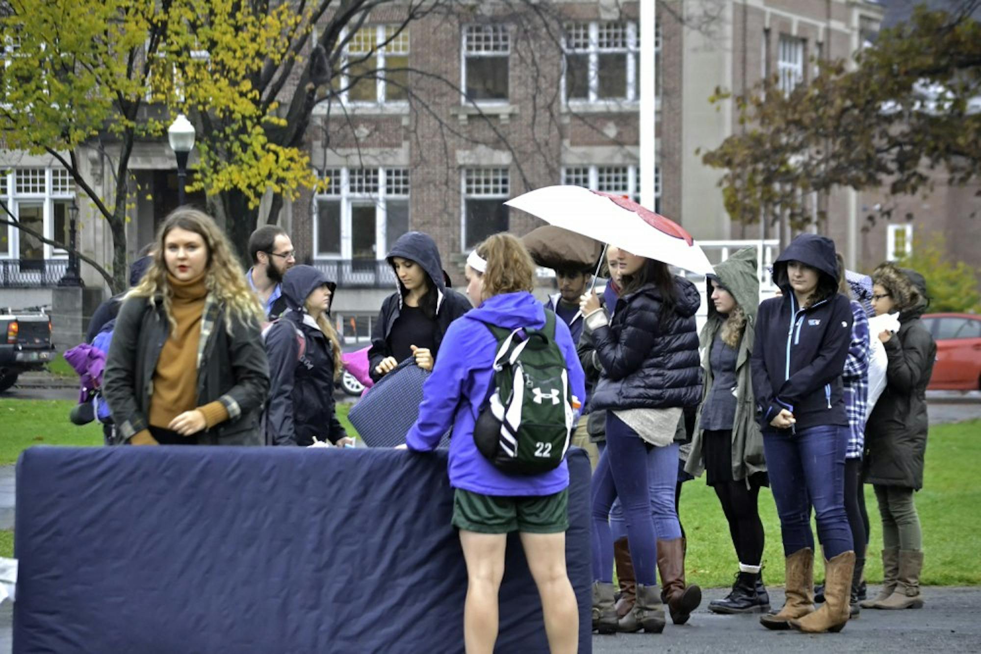 Students gathered on the Green Wednesday afternoon as part of a national day of action. 