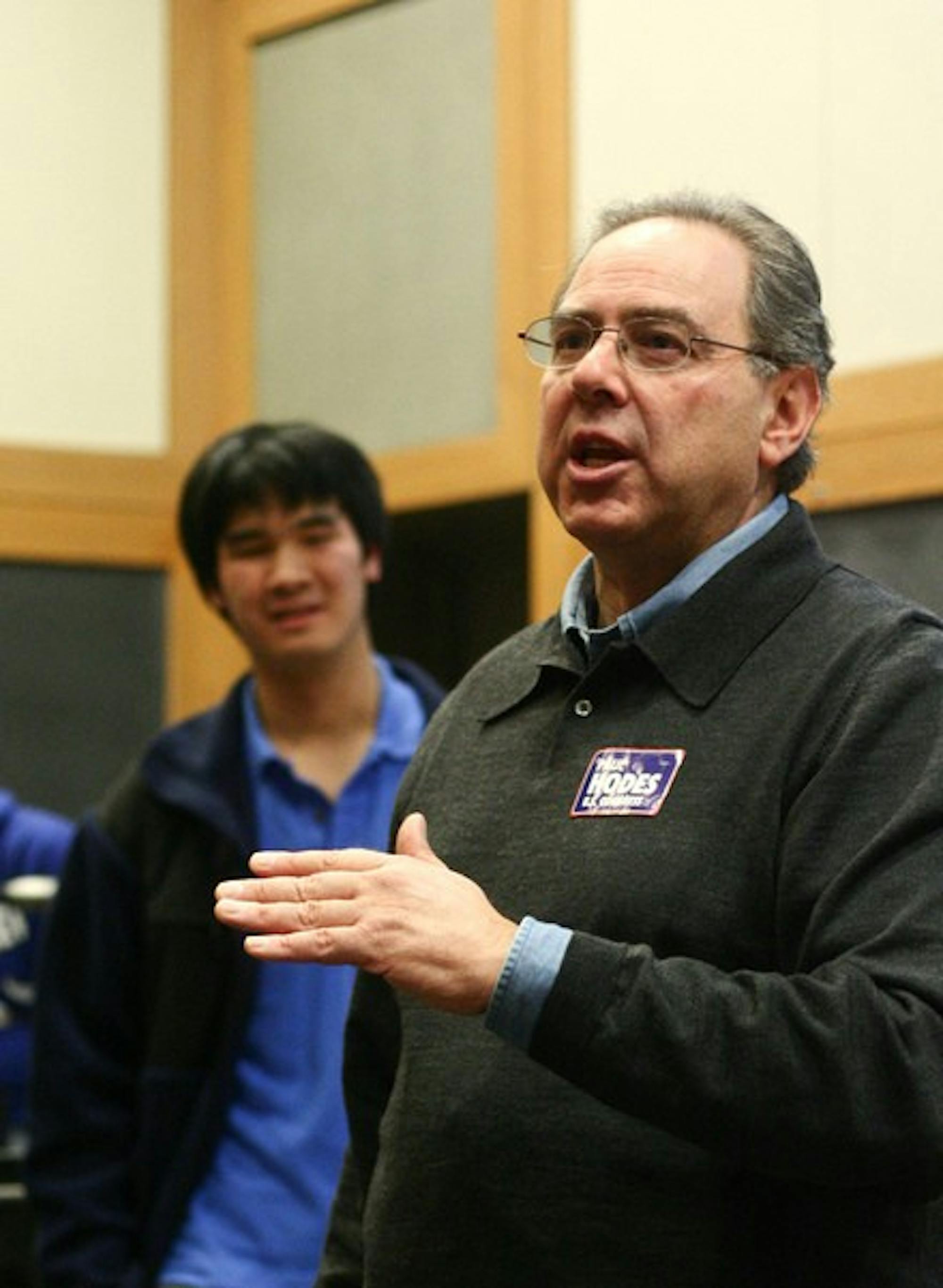 Rep. Paul Hodes '72, D-N.H., campaigns in various campus locales in an effort to pull votes for the entire Democratic ticket in today's election.