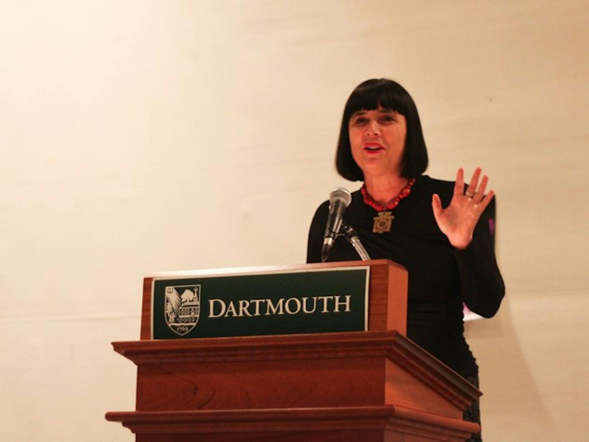 V-Day founder Eve Ensler examines violence against women Monday.
