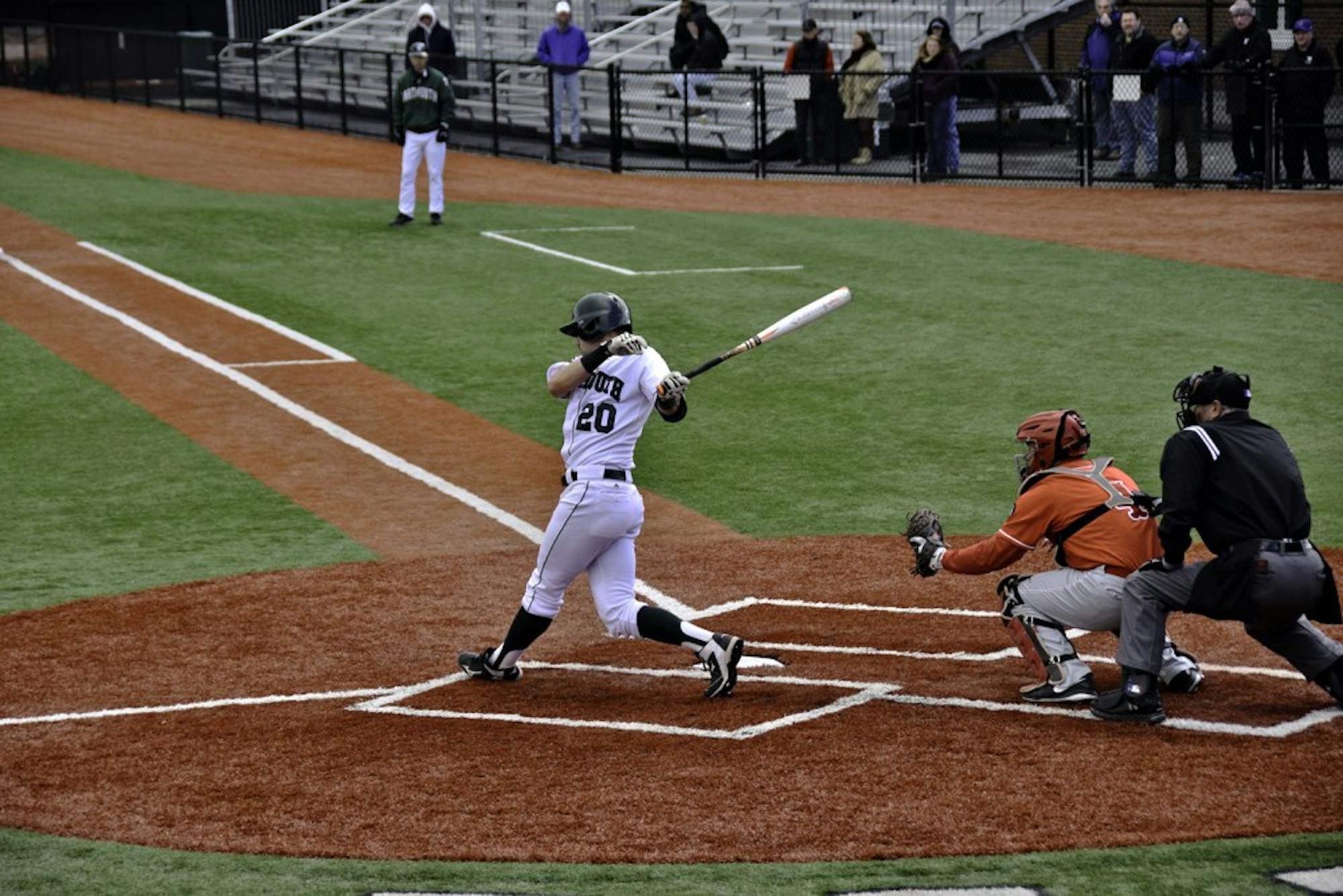 Third baseman Nick Lombardi ’15 took a mighty cut for the Big Green in Sunday’s doubleheader against Princeton. 