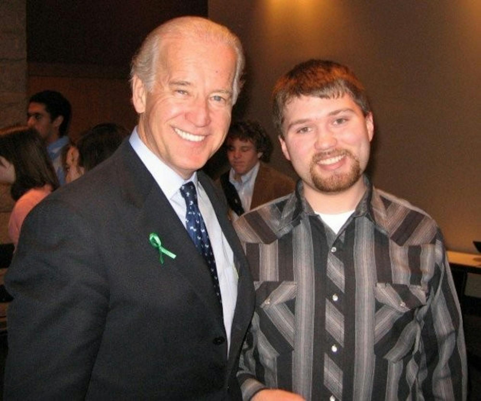 Sen. Joe Biden, D-Del., poses with campus Biden supporter Nathan Empsall '09. 