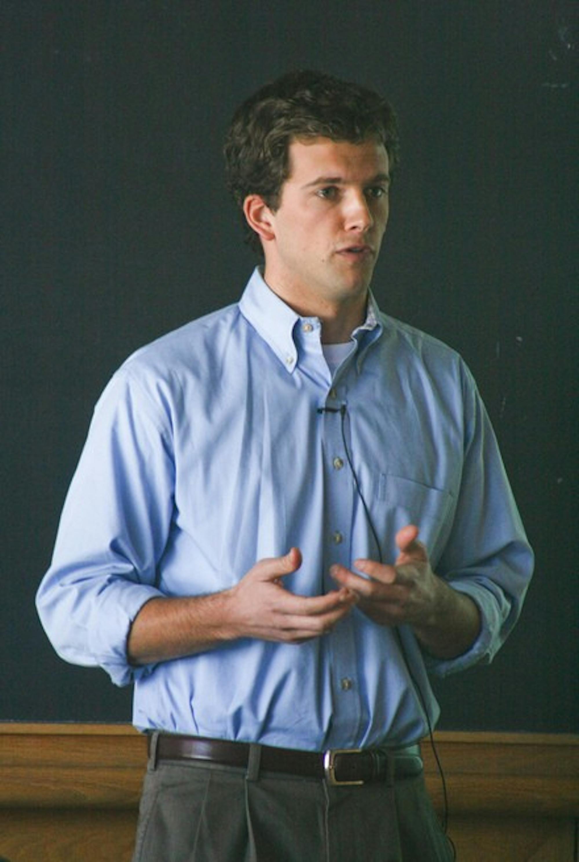 John Cunningham '02 discusses his neuroscience research on Monday.