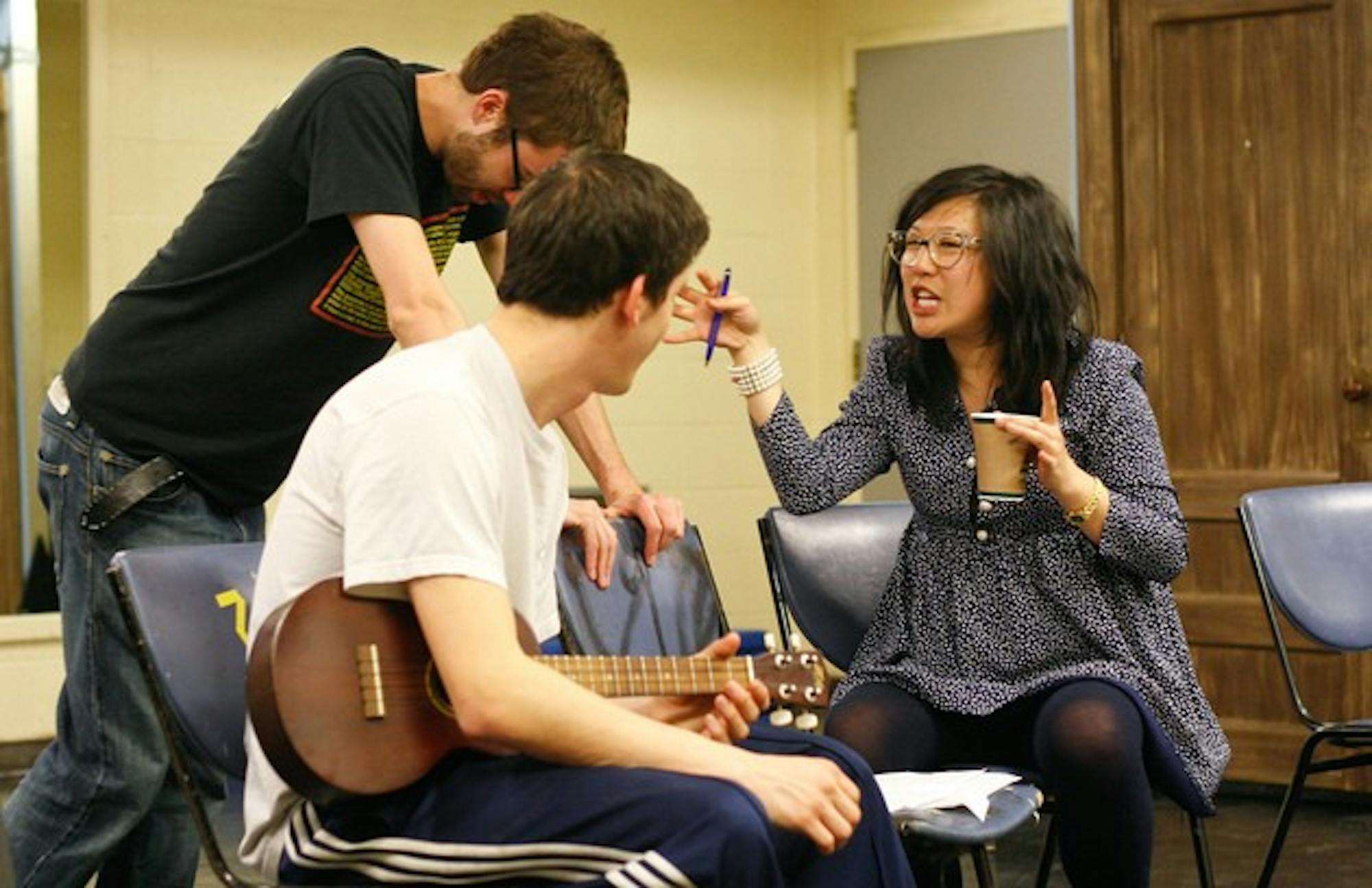 Dave Yoss '09, Jesse Victor '09 and Diana Jih '09 rehearse their play, 