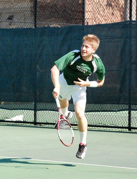 Up 5-2 in the second set, Ari Gayer '09 dropped five straight games to lose the No. 5 singles match, 6-4, 7-5.