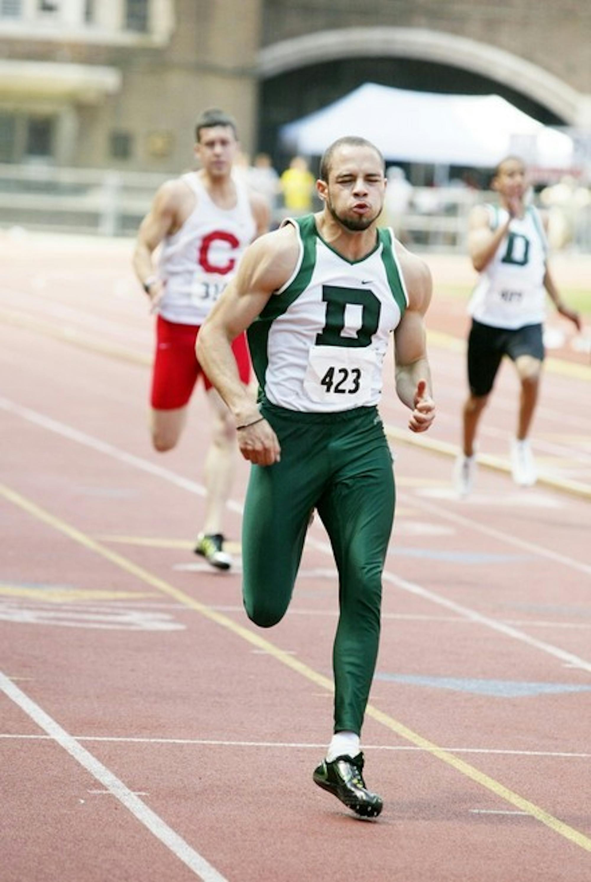 Fatih Stanley '06 storms past his competitors at the Heptagonal Championships, setting new school records in both the 100- and 200-meter dashes.