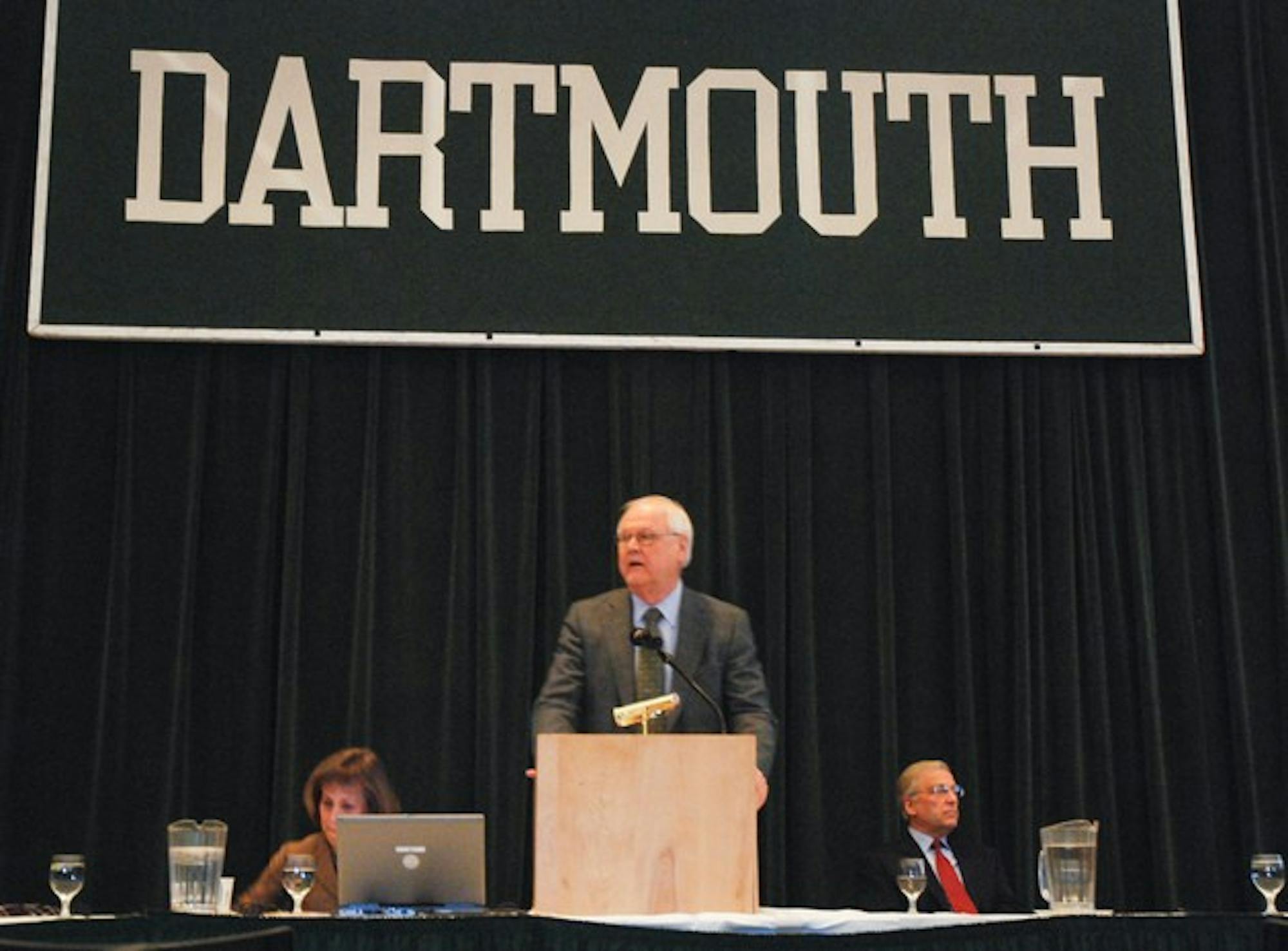 President James Wright presides over the Winter meeting of the Faculty at which a revised plan for employee healthcare benefits was presented.