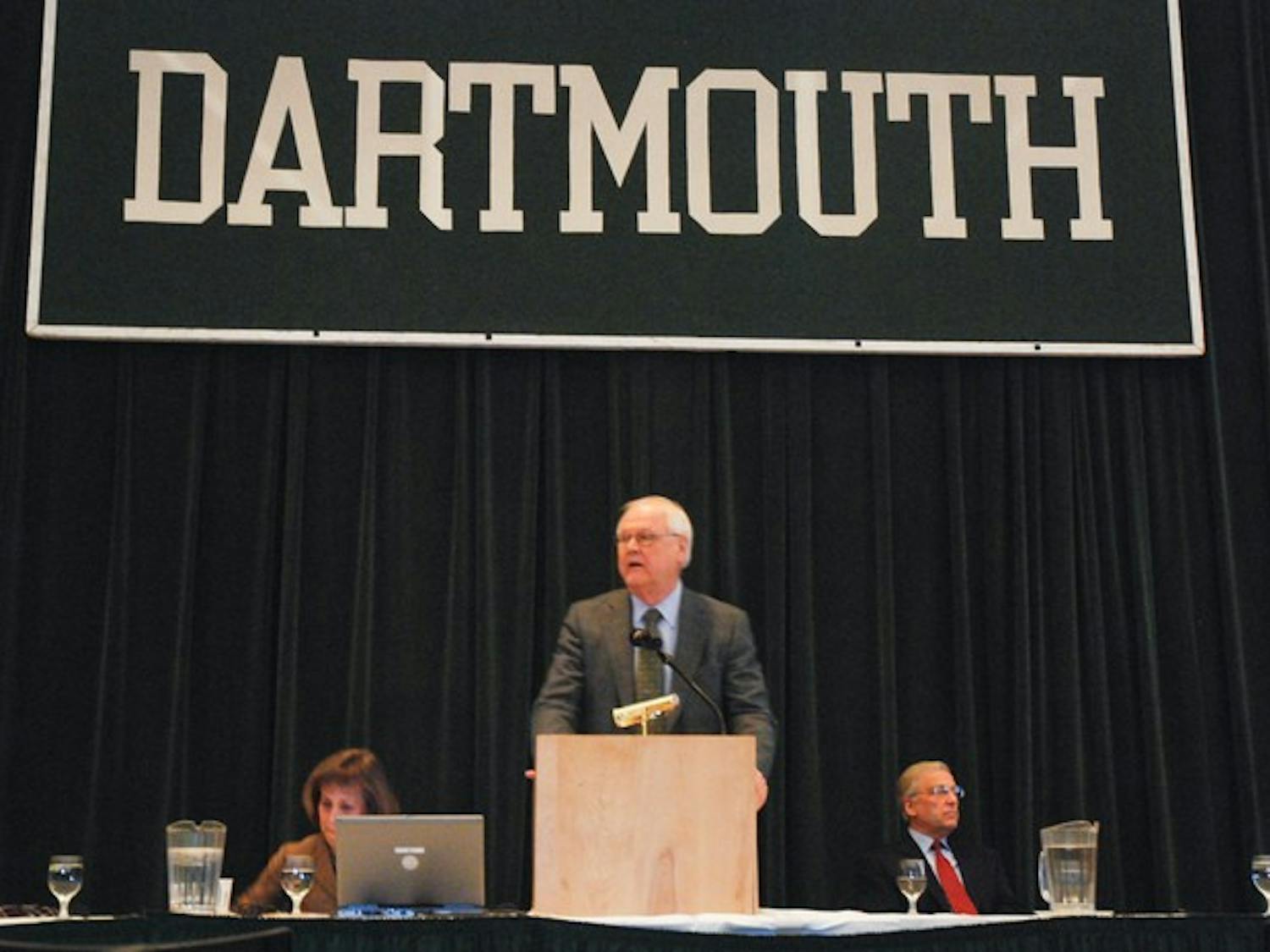 President James Wright presides over the Winter meeting of the Faculty at which a revised plan for employee healthcare benefits was presented.
