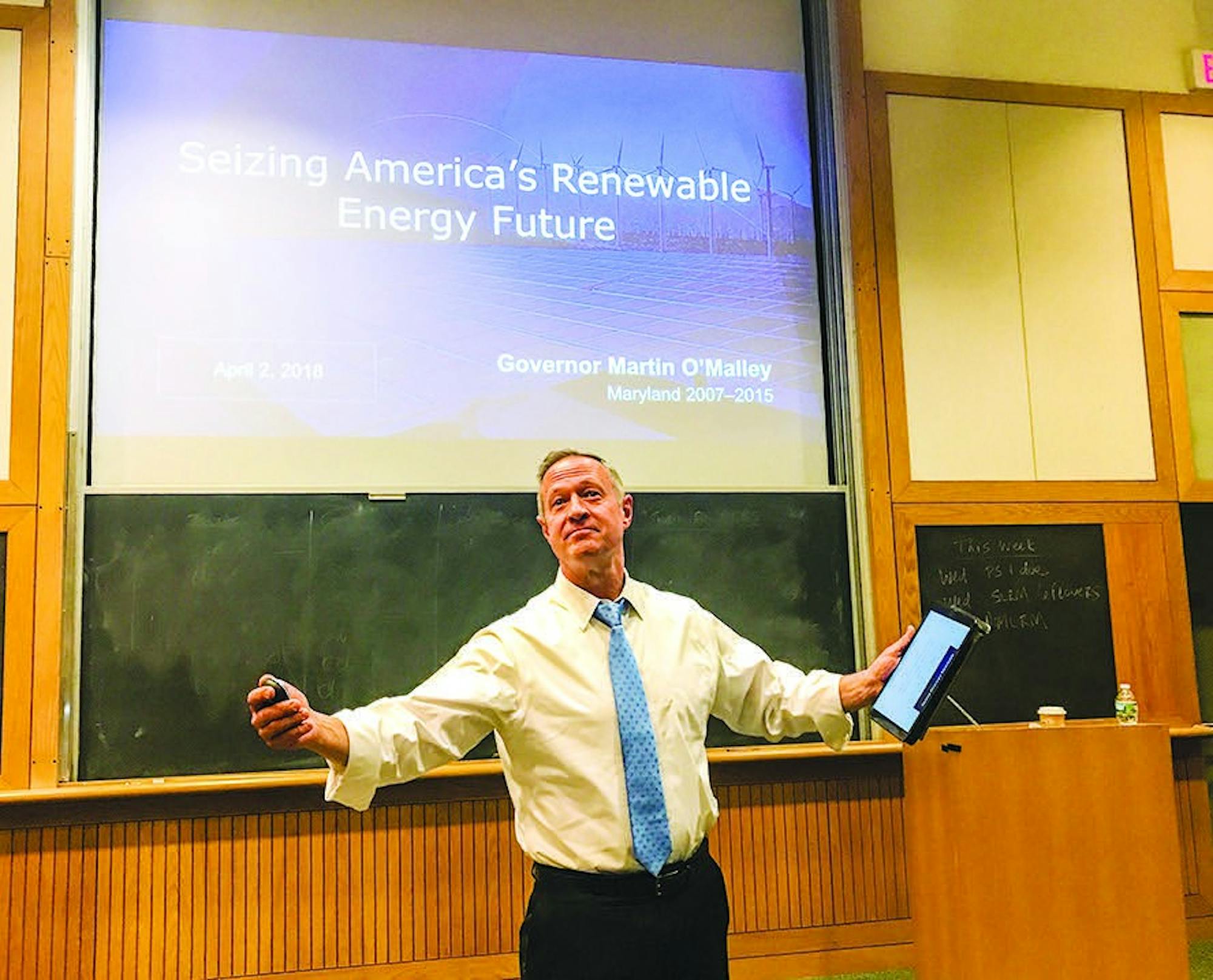 Former Maryland governor and 2016 Democratic presidential candidate Martin O'Malley spoke at Rockefeller Hall on April 2.