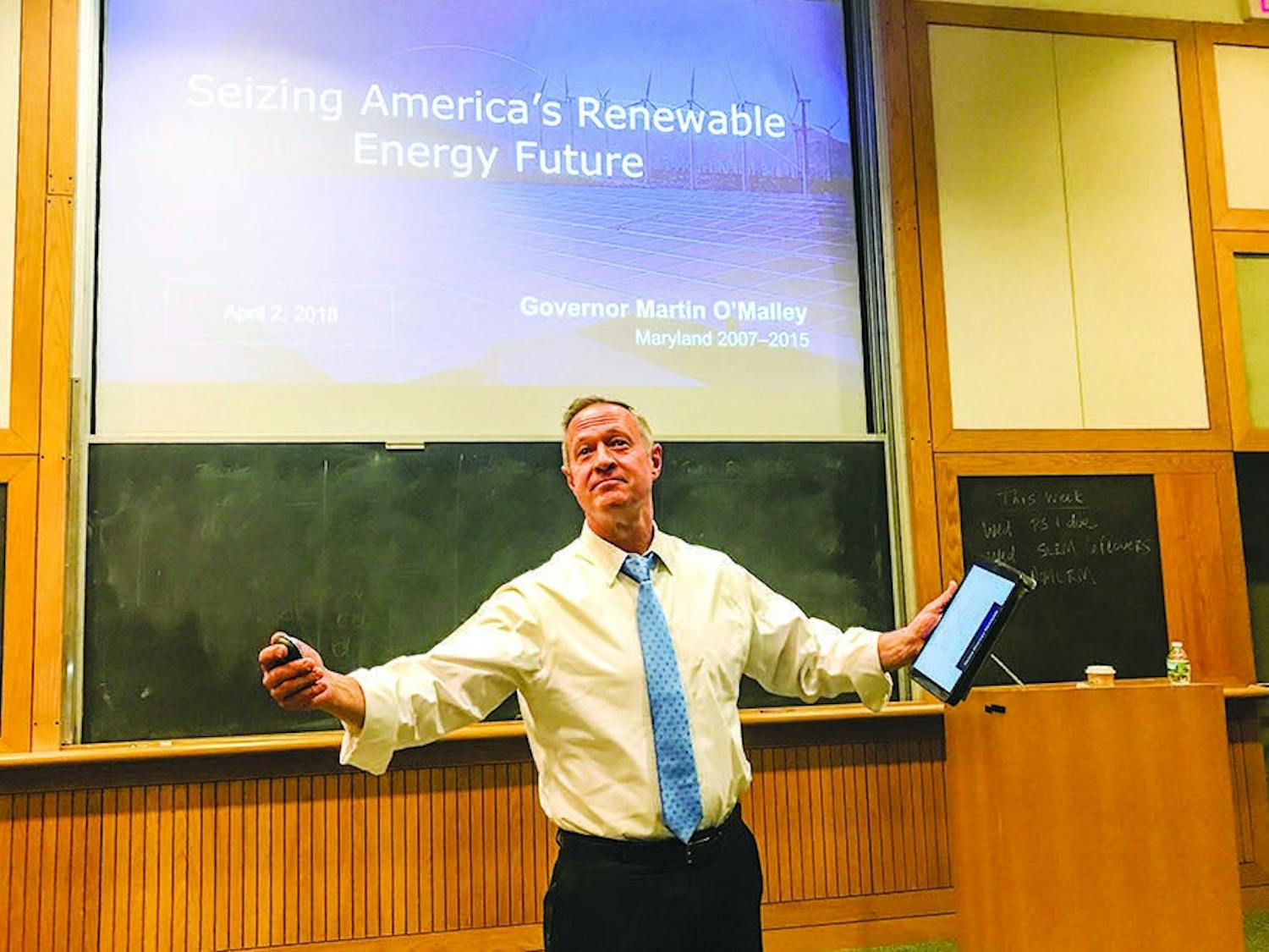 Former Maryland governor and 2016 Democratic presidential candidate Martin O'Malley spoke at Rockefeller Hall on April 2.