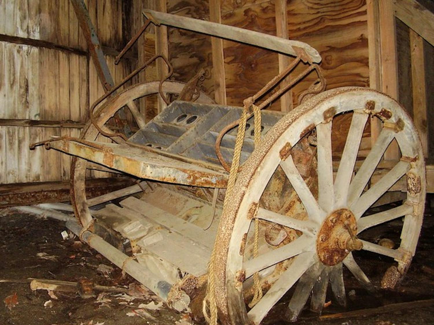 A Hanover Police officer found this antique ammunition carriage, rumored to go with a World War I cannon buried nearby, beneath Memorial Field.