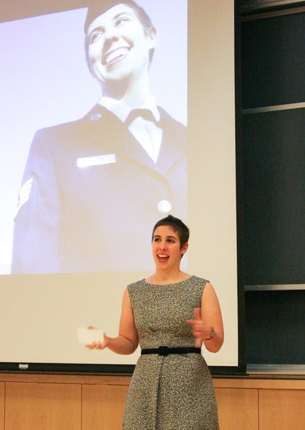 Jane Cowan '08 presents her thesis on women in the military Thursday.