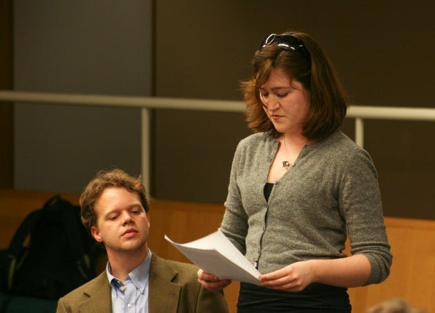 Haley Bolin '08, a leader of the Christian Navigators, stresses the importance of understanding gender and tradition at a panel discussion on Tuesday night.