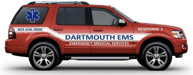 The Dartmouth EMS vehicle will be used to respond to calls and transport materials. 