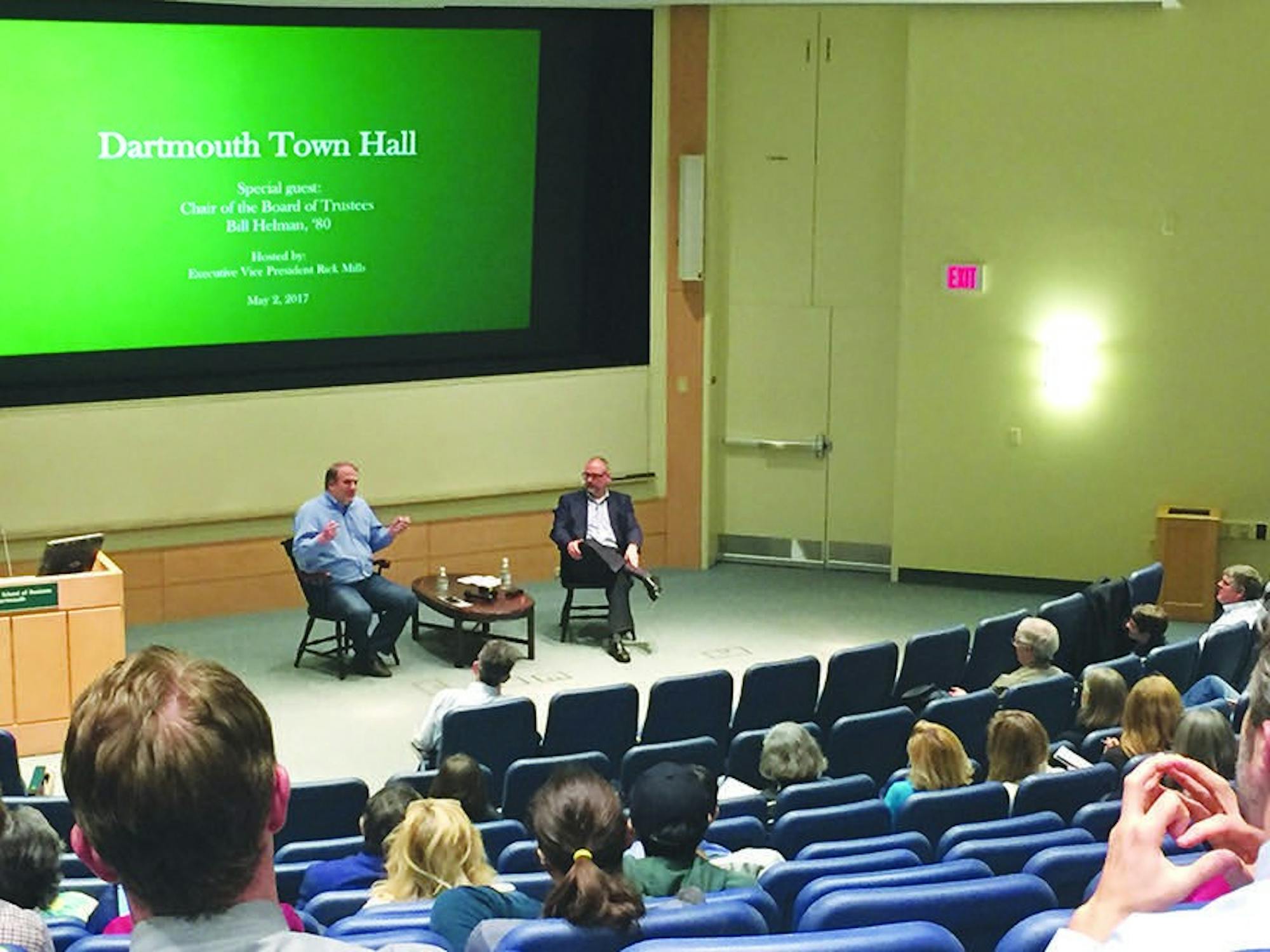 About 200 students and community members attended the town hall, which featured chair of the Board of Trustees Bill Helman '80 and executive vice president Rick Mills.