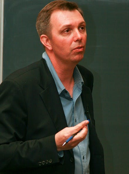 Simon Wilson, the Middle East bureau chief for the BBC, described his experiences with Israeli-Palestinian issues at a speech on Thursday.