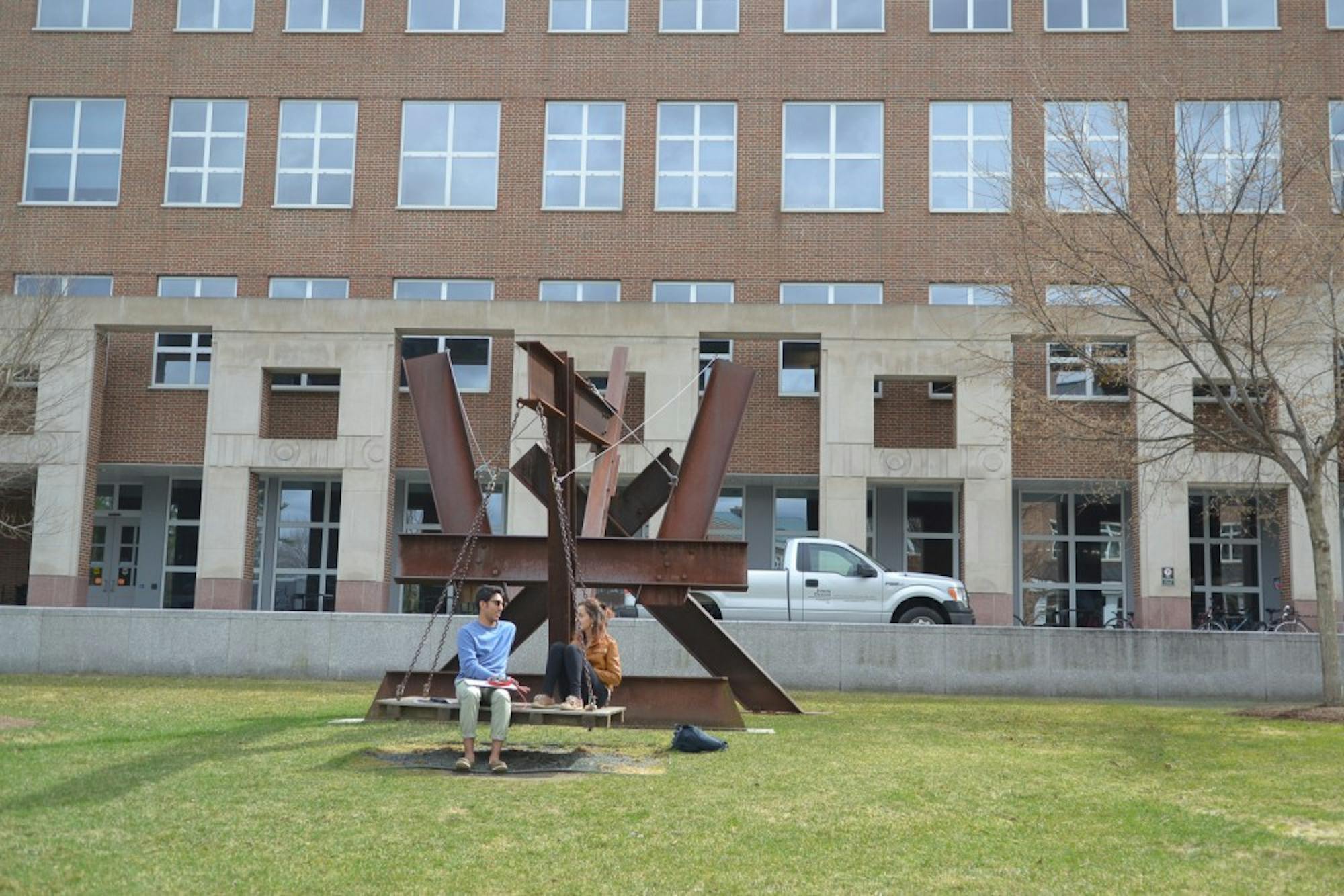 Public sculptures such as “X-Delta” help add interest to the College’s landscape design.