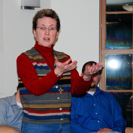 Nancy Vogel, a reverend at Saint Paul's Episcopal Church in White River Junction, Vt., spoke about religion and sexuality at a panel discussion Tuesday.