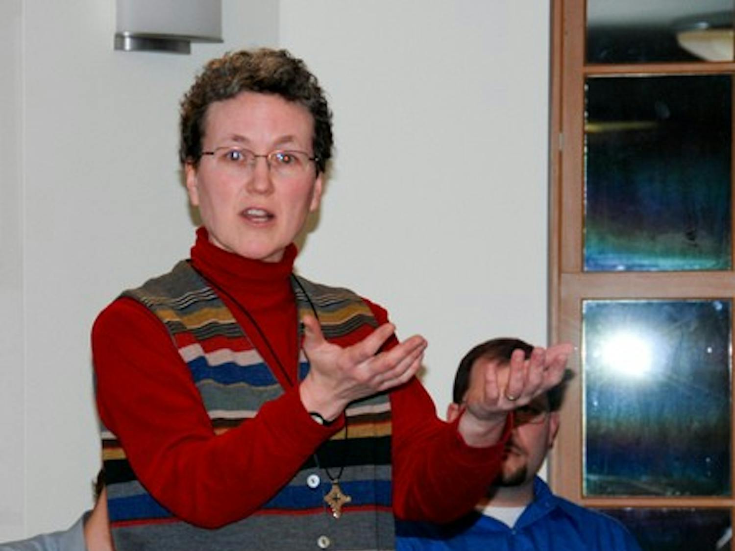 Nancy Vogel, a reverend at Saint Paul's Episcopal Church in White River Junction, Vt., spoke about religion and sexuality at a panel discussion Tuesday.