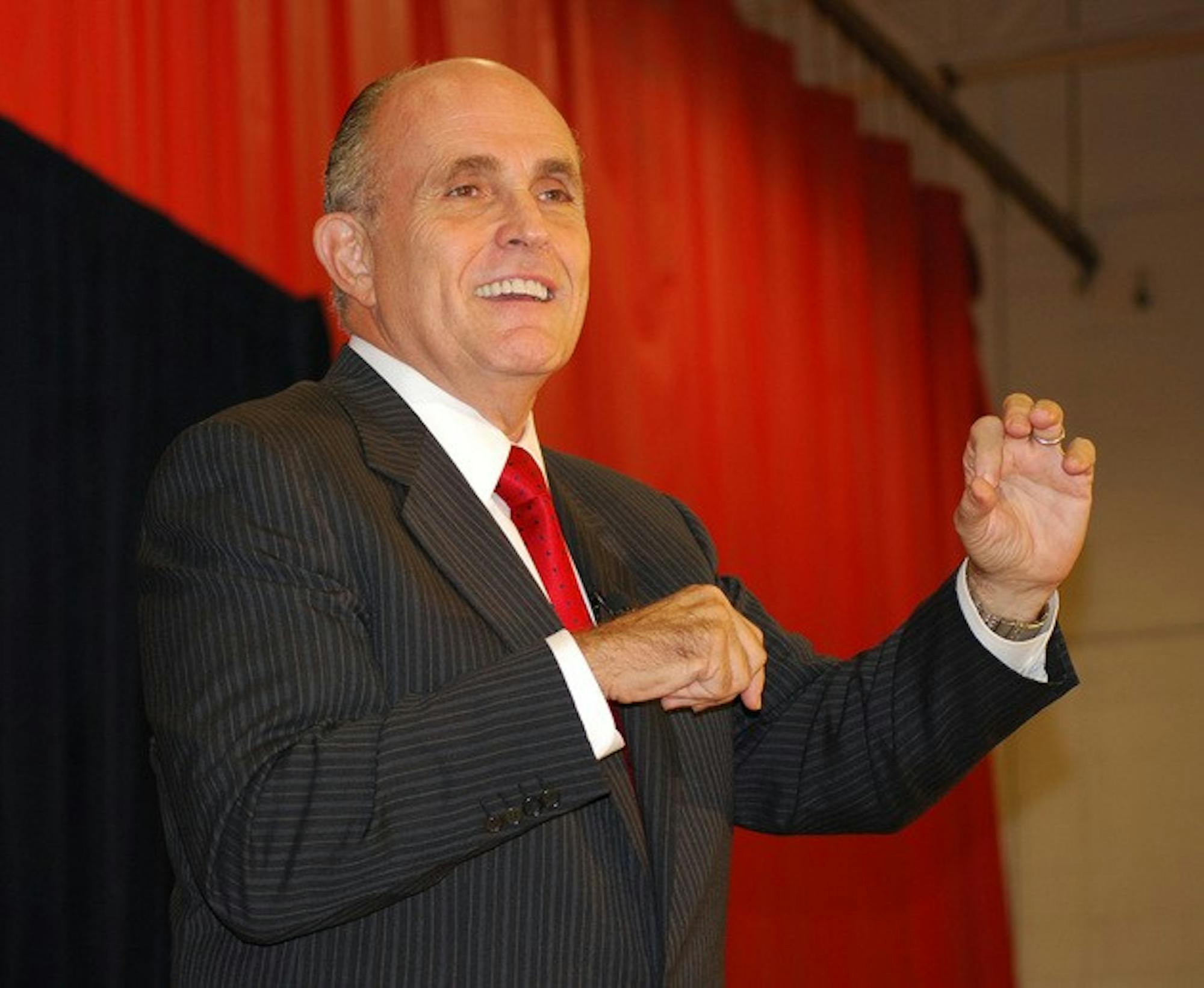 Former New York Mayor and Republican presidential candidate Rudy Giuliani spoke at a town-hall style meeting at Lebanon High School Tuesday.