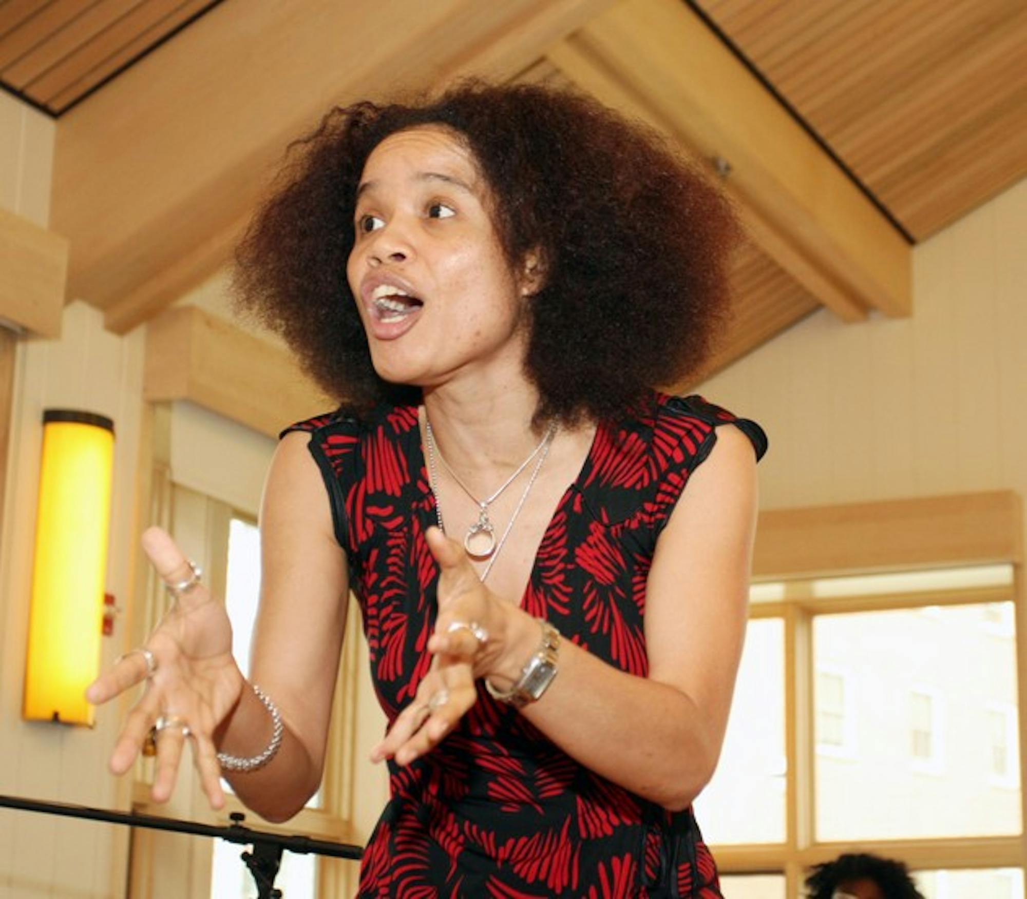 Staceyann Chin, the Center for Women and Gender's eighth annual Visionary in Residence, met with students at a dinner Wednesday.