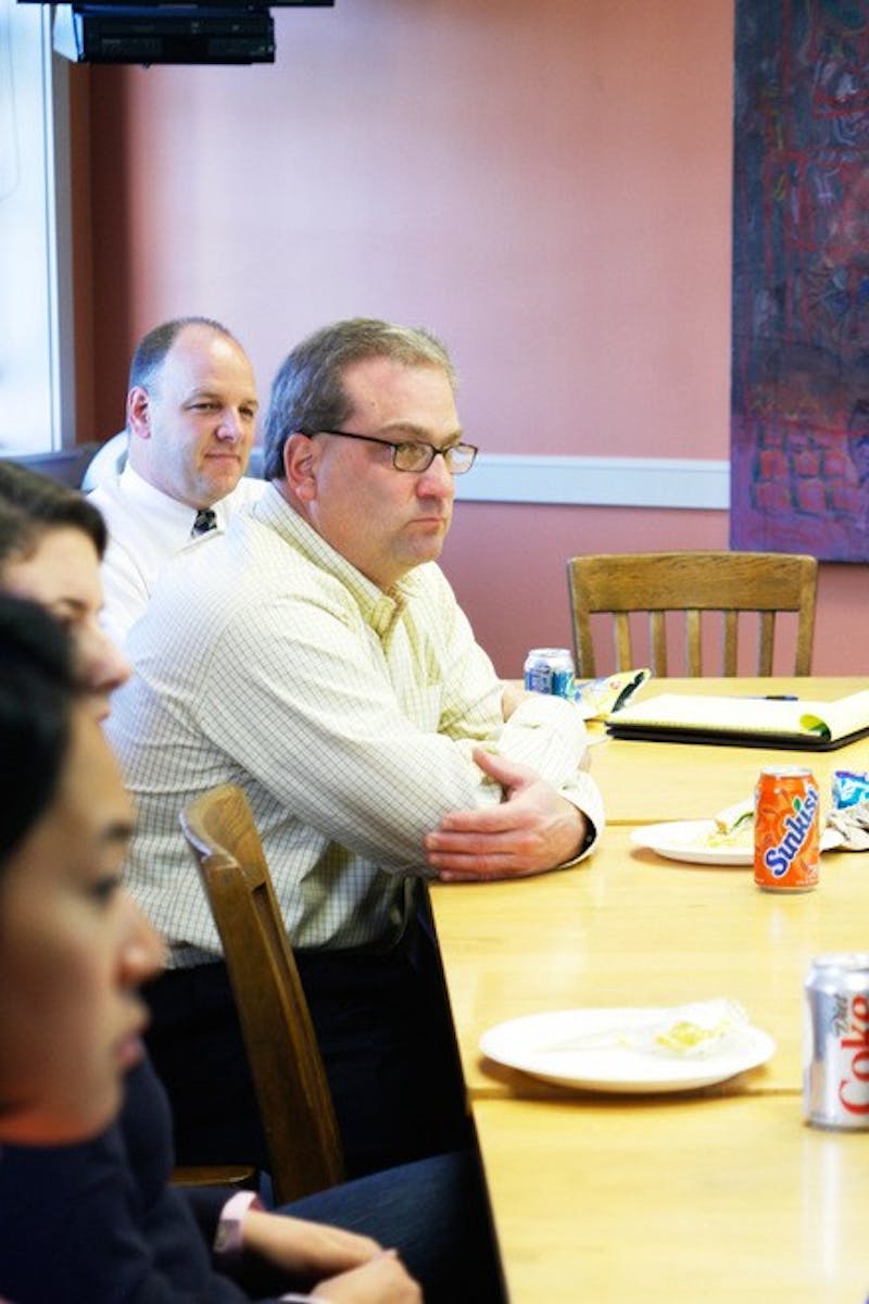 Future Dean of the College Thomas Crady, shown here at a lunch sponsored by Palaeopitus, toured the campus on Friday with his family. Crady has worked at Grinnell College in Iowa for the past 25 years.