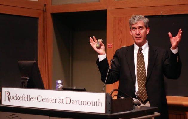 Tuck School of Business professor Matthew Slaughter discussed U.S. trade policy in a lecture with economics professor Douglas Irwin on Tuesday.