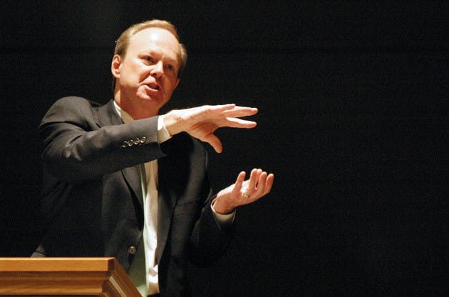 Dr. Mike McGee of internet-based group Health Politics told students in Filene Auditorium Tuesday that by 2015, healthcare will be less about sickness and more about prevention. The C. Everett Koop Institute sponsored his lecture.