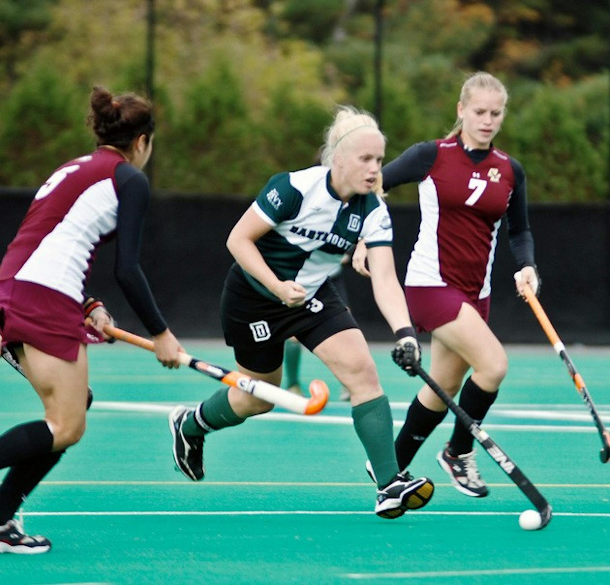 The Big Green field hockey team salvaged a weekend split by toppling Holy Cross on the road 2-1 on Sunday.