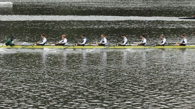 The men's heavyweight crew team rowed to third-place and fifth-place finishes at the Eastern Sprints this weekend.