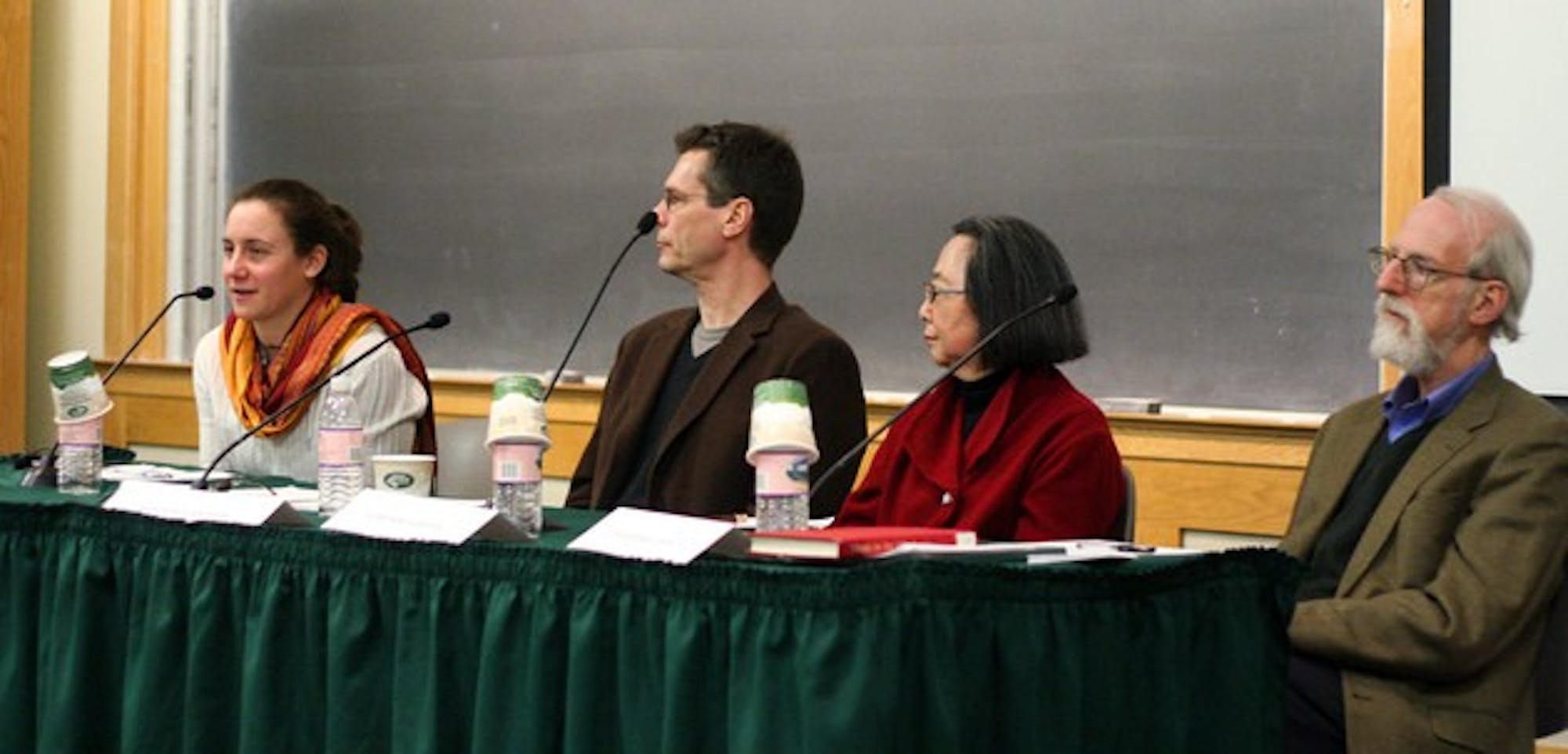 Katharine Blumenthal '06 presents findings from her award-winning music thesis on the Muslim Beda musicians alongside various experts on the subject at a panel discussion in Filene Hall on Tuesday.