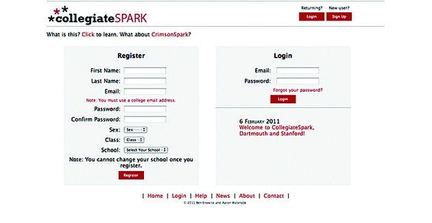 Courtesy of collegiatespark.comCollegiate Spark, a new online dating service, was launched at Dartmouth and Stanford University on Feb. 6.