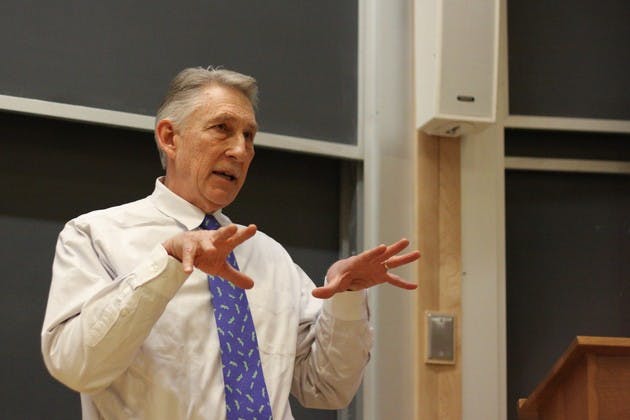Brandeis University professor Ralph Thaxton addresses the audience during his lecture, 