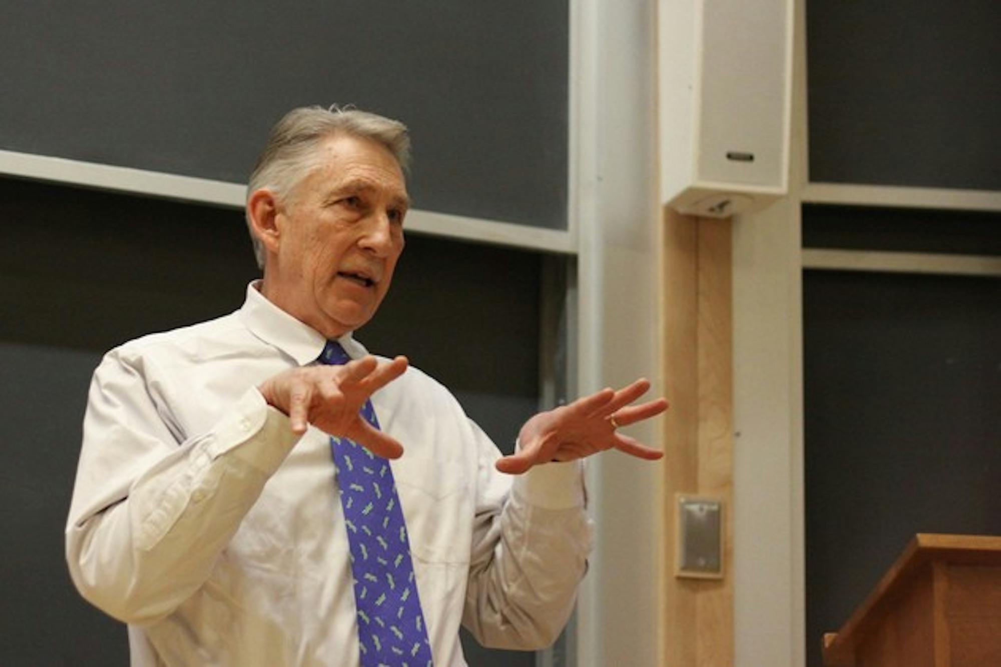 Brandeis University professor Ralph Thaxton addresses the audience during his lecture, 